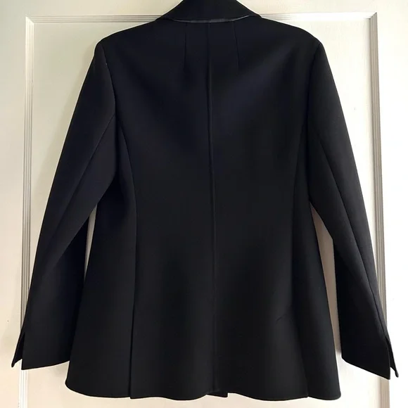 $3.9K Akris Scott Black Wool Leather Double Breasted Jacket Coat Size 8 44